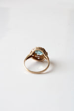 Blue Zircon Art Deco 10K Yellow Gold Floral  Ring | Size 6.5