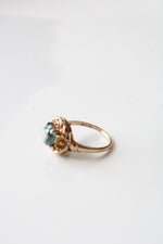 Blue Zircon Art Deco 10K Yellow Gold Floral  Ring | Size 6.5