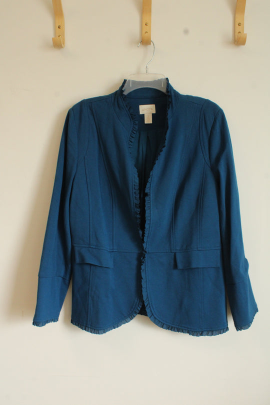 Chico's Blue Stretch Blazer with Ruffle Details | 2