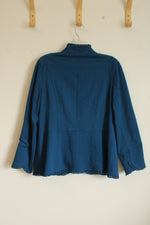 Chico's Blue Stretch Blazer with Ruffle Details | 2