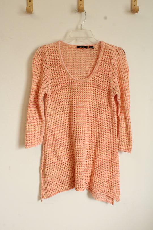 Jeanne Pierre Coral and Yellow Cotton Knit Mesh Sweater Tunic | M