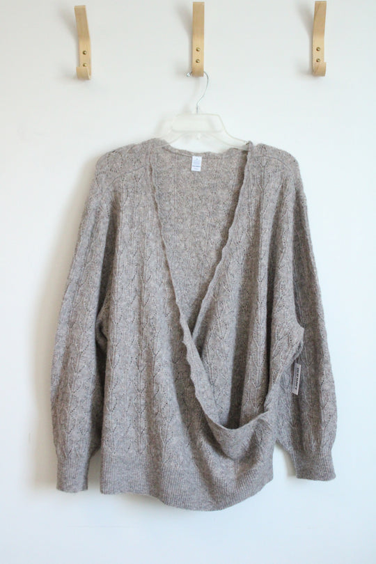 NEW Old Navy Oatmeal WoolBlend Wrap Front Sweater | 3XL