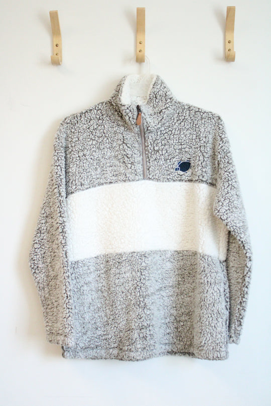 Shelly Cove Sherpa Gray and White Quarter Zip Pullover | L