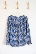 LOFT Blue & White Patterned Long Sleeved Top | XS