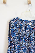 LOFT Blue & White Patterned Long Sleeved Top | XS