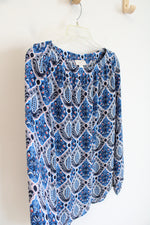 LOFT Blue & White Patterned Long Sleeved Top | XS