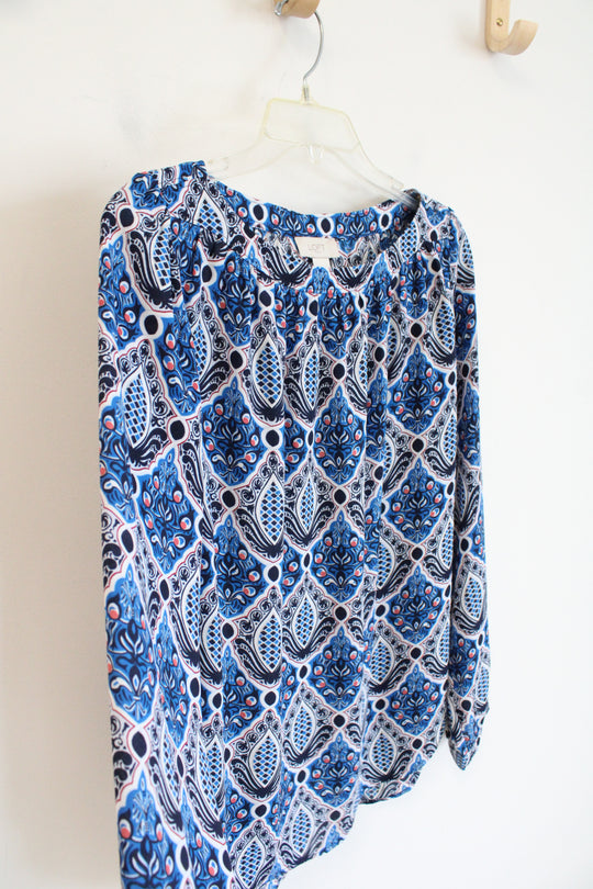 LOFT Blue & White Patterned Long Sleeved Top | XS