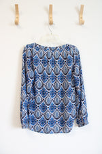 LOFT Blue & White Patterned Long Sleeved Top | XS
