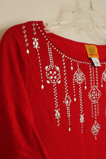 NEW Ruby Rd. Red 3/4 Sleeve Sweater with Silver Embellishment | S
