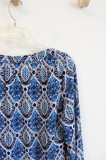 LOFT Blue & White Patterned Long Sleeved Top | XS