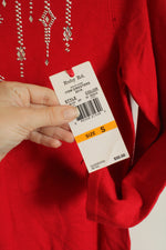NEW Ruby Rd. Red 3/4 Sleeve Sweater with Silver Embellishment | S