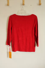 NEW Ruby Rd. Red 3/4 Sleeve Sweater with Silver Embellishment | S