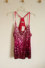 NEW Maner Hot Pink Sequin Ombre Racerback Tank | XL