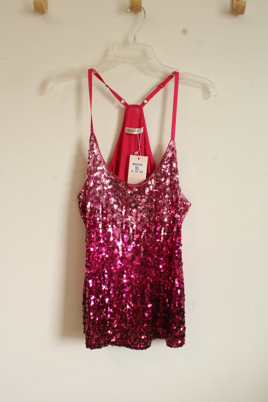 NEW Maner Hot Pink Sequin Ombre Racerback Tank | XL