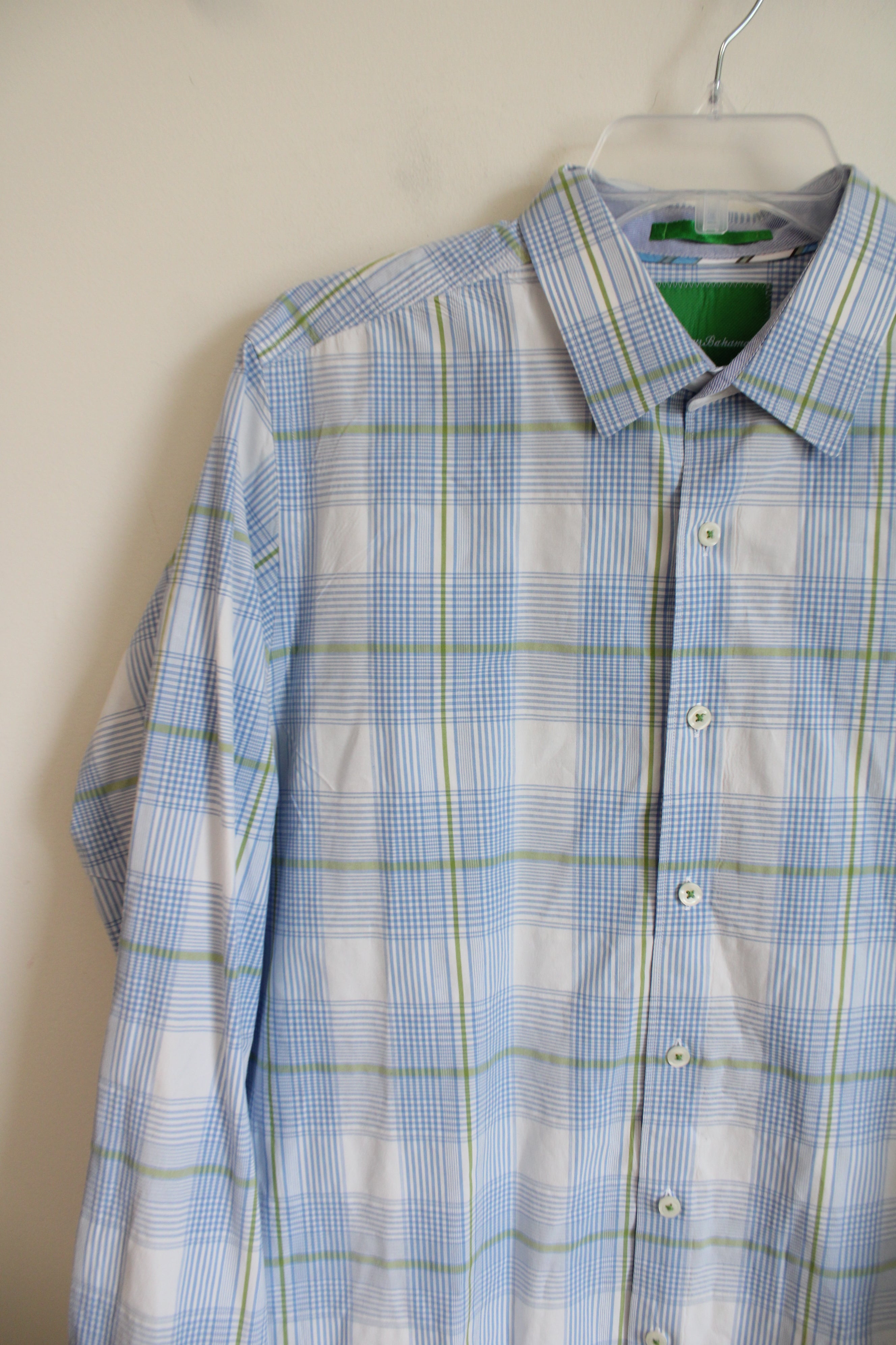 Tommy Bahama Light Blue Green Plaid Button Down Shirt | L
