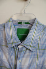 Tommy Bahama Light Blue Green Plaid Button Down Shirt | L