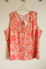 NEW Christopher & Banks Cotton Orange, Yellow and Green Floral Button-down Tank | 3XL