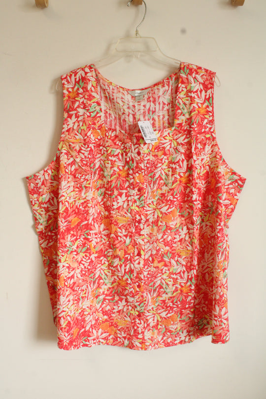 NEW Christopher & Banks Cotton Orange, Yellow and Green Floral Button-down Tank | 3XL