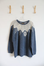 NEW Woolrich Blue Gray & Cream Snowflake Wool Sweater | L