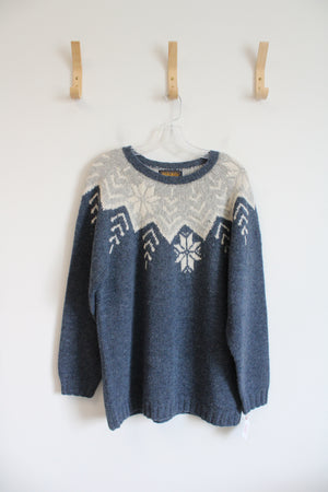 NEW Woolrich Blue Gray & Cream Snowflake Wool Sweater | L