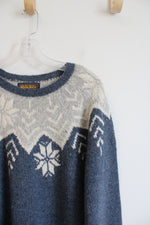 NEW Woolrich Blue Gray & Cream Snowflake Wool Sweater | L