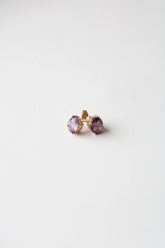 Oval Amethyst 10K Yellow Gold Stud Earrings