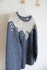 NEW Woolrich Blue Gray & Cream Snowflake Wool Sweater | L