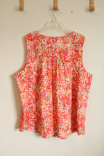 NEW Christopher & Banks Cotton Orange, Yellow and Green Floral Button-down Tank | 3XL