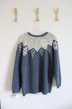 NEW Woolrich Blue Gray & Cream Snowflake Wool Sweater | L