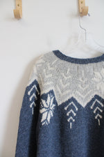 NEW Woolrich Blue Gray & Cream Snowflake Wool Sweater | L