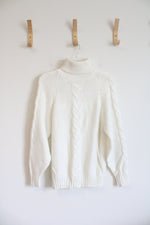 Carriage Court White Cable Knit Turtleneck Sweater | 8