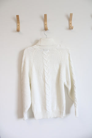 Carriage Court White Cable Knit Turtleneck Sweater | 8
