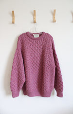 Claouknit Authentic Irish Hand Finished Pink Chunky Wool Sweater | L