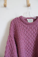 Claouknit Authentic Irish Hand Finished Pink Chunky Wool Sweater | L