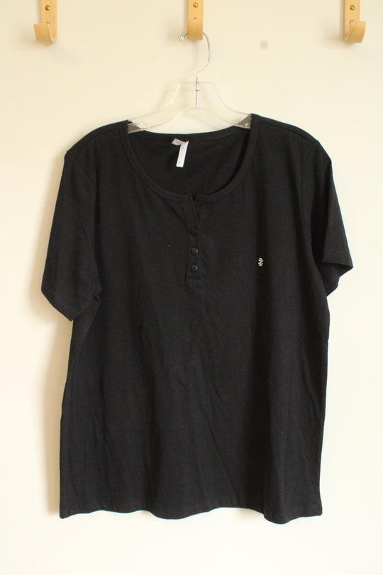 NEW Izod Cotton Black Quarter Button T-shirt | XL