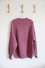 Claouknit Authentic Irish Hand Finished Pink Chunky Wool Sweater | L