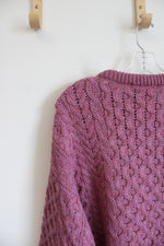 Claouknit Authentic Irish Hand Finished Pink Chunky Wool Sweater | L