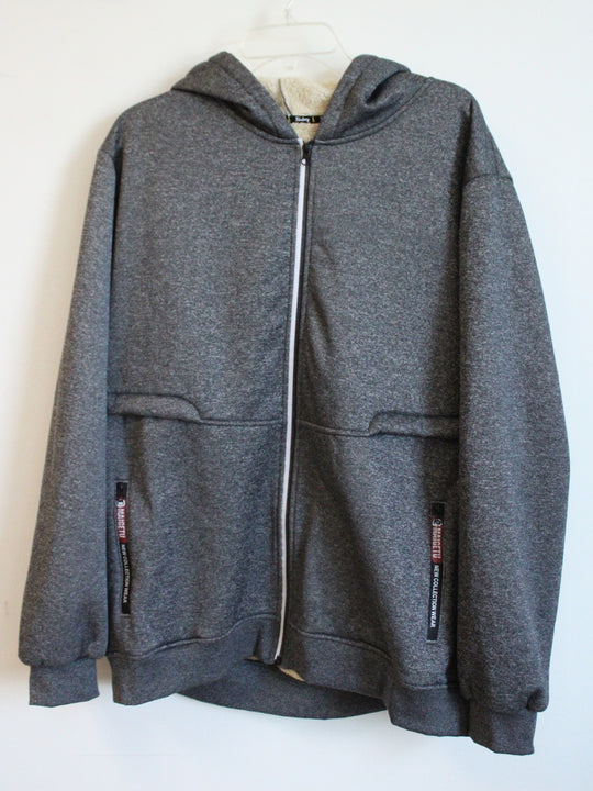 Maigetu Gray Faux Fur Lined Full Zip Hoodie | XL