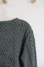 NEW Aran Sweater Market Green Cable Knit Pocket Wool Sweater | L
