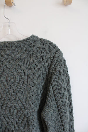 NEW Aran Sweater Market Green Cable Knit Pocket Wool Sweater | L