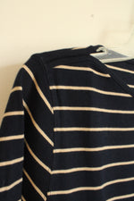 NEW Liz Claiborne Navy and Tan Cotton Striped Long Sleeve Top | M