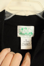 NEW The Quaker Factory Black Long Sleeve Sweater with Side Collar Rhinestone Zipper | 1XL