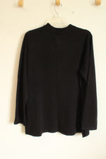 NEW The Quaker Factory Black Long Sleeve Sweater with Side Collar Rhinestone Zipper | 1XL