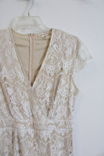 Southern Fried Chics Cream & Tan Lace Overlay Maxi Dress | XL