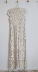 Southern Fried Chics Cream & Tan Lace Overlay Maxi Dress | XL