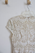 Southern Fried Chics Cream & Tan Lace Overlay Maxi Dress | XL