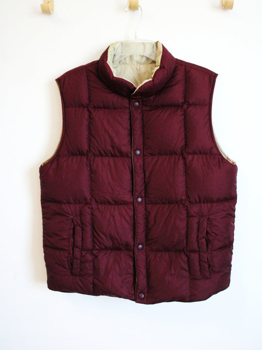 Lands' End Red Tan Reversible Vintage Puffer Vest | M