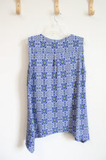 Notations Blue & White Patterned Quarter Zip Sleeveless Top | L