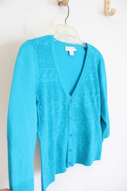 Christopher & Banks Blue Crocheted Front Cardigan | S Petite