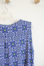 Notations Blue & White Patterned Quarter Zip Sleeveless Top | L